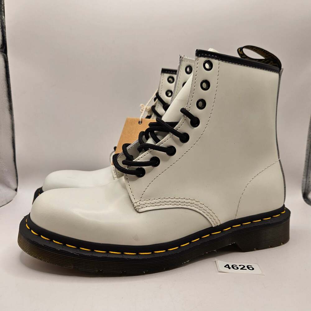 DR MARTENS MEN'S 9 1460 SMOOTH WHITE BOOTS 11822 8 EYES HIGH TOP LEATHER